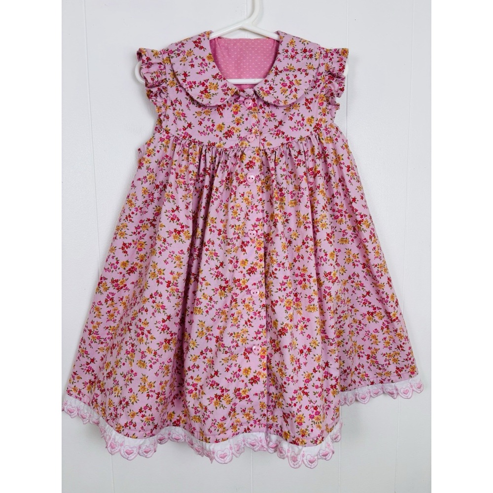 VTG‎ 2000 Toddler Girls Handmade Pink Floral Button Front Sundress Size 2-3yrs